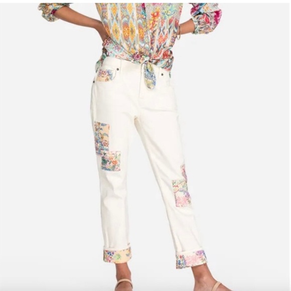 Jonny was DREAMER PATCHWORK CROPPED BOYFRIEND JEAN IN WHITE - Picture 5 of 14